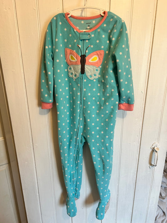 Carters 4t blue polka dot butterfly fleece sleeper