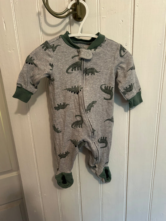 Carters 0/3m grey & green Dino zip up sleeper