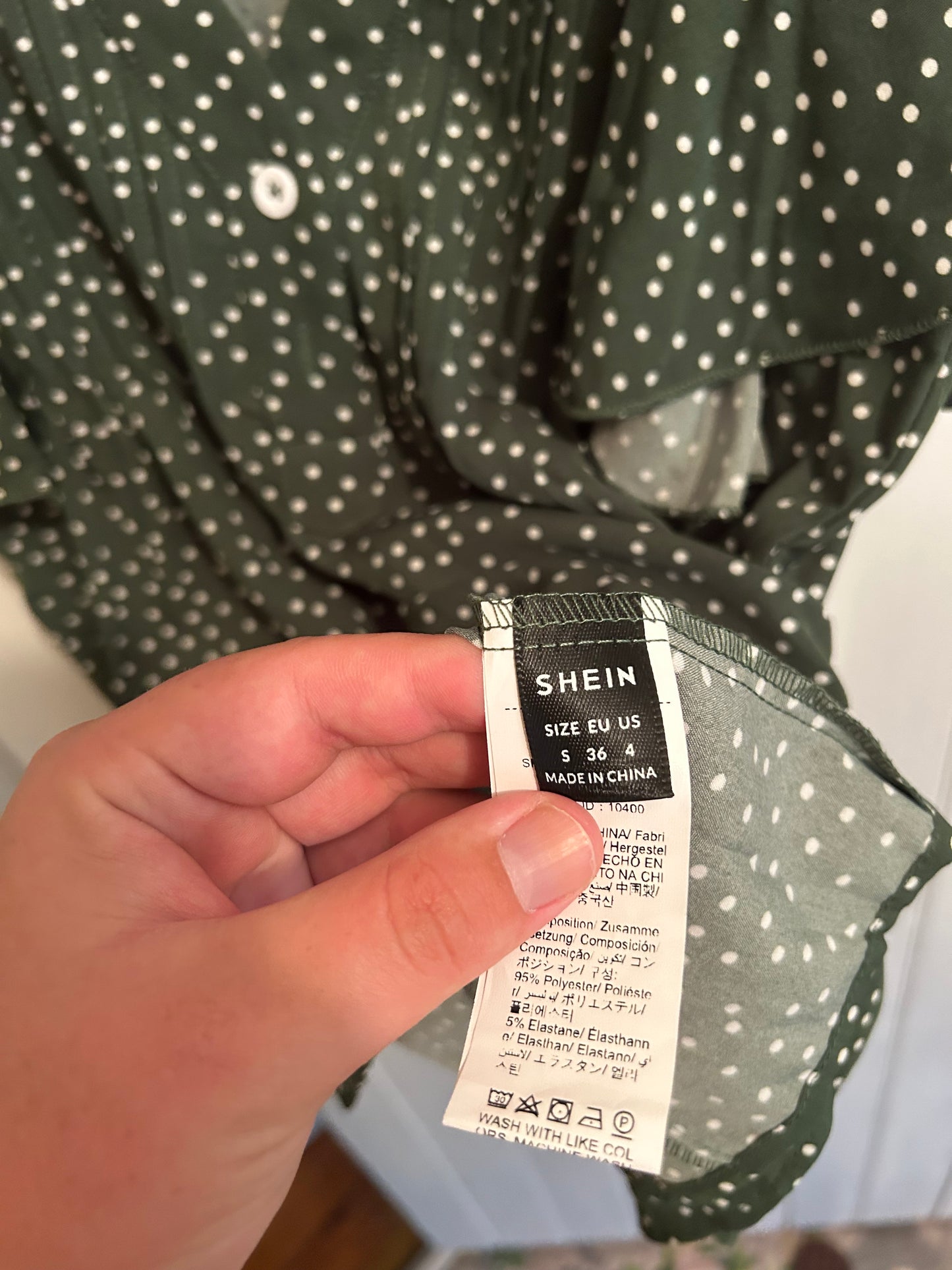 Shein small green polka dot ruffle blouse