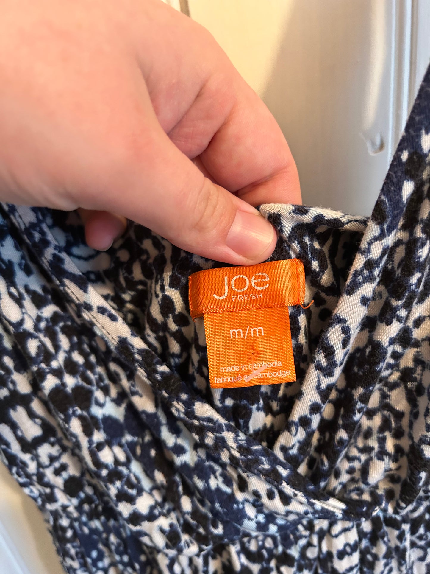 Joe fresh medium blue & white vneck dress