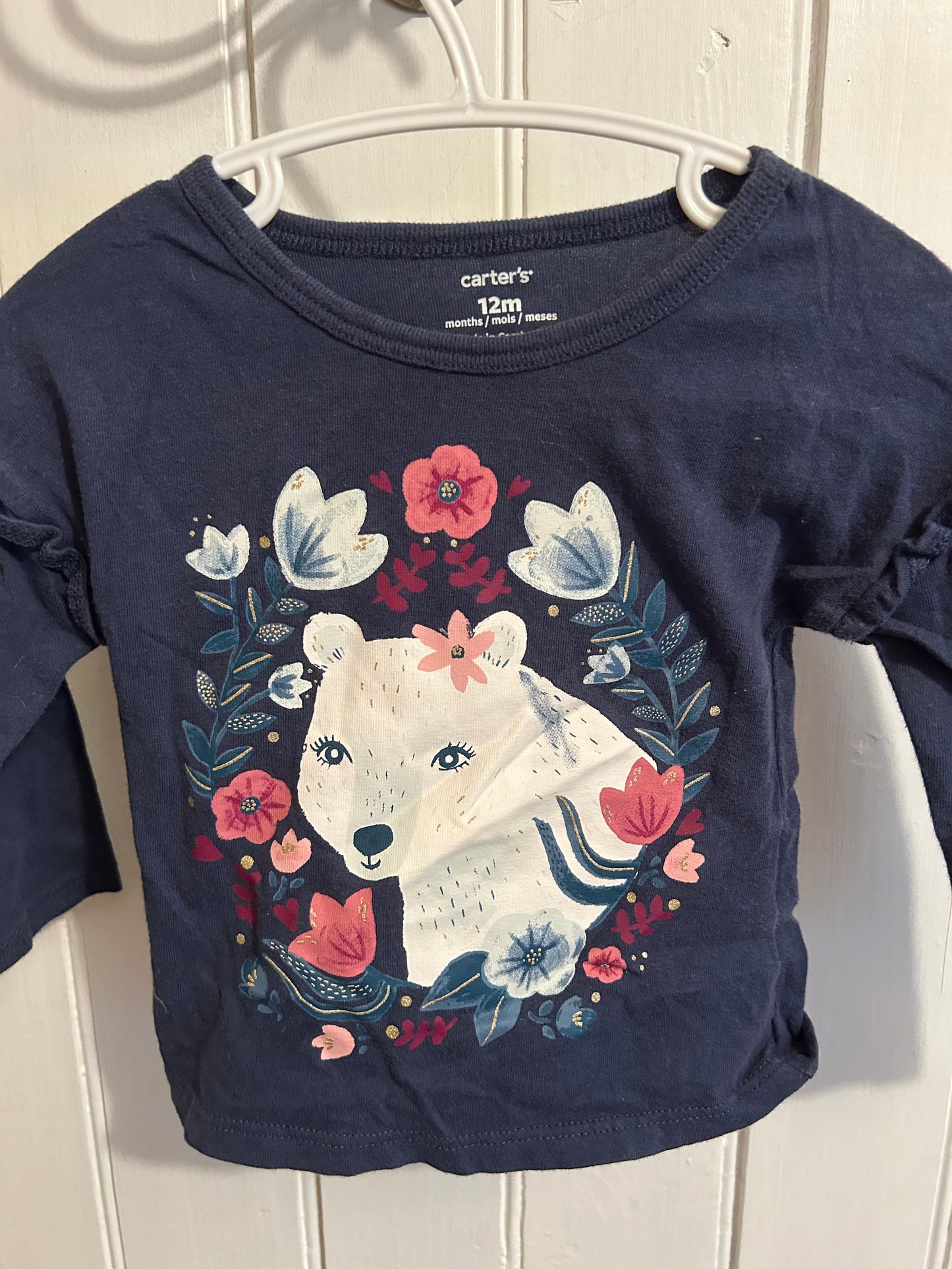Carters 12m navy floral bear long sleeve top