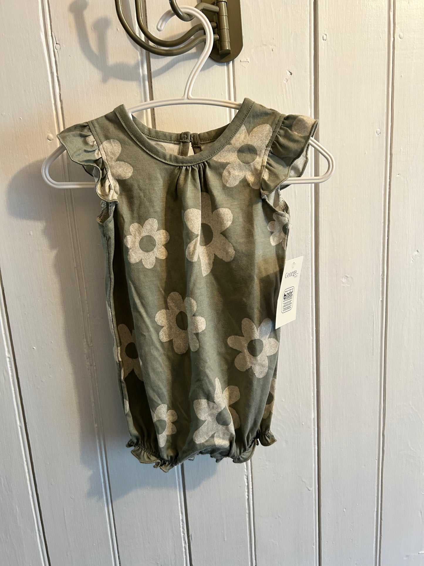 NEW George 0/3m green floral romper