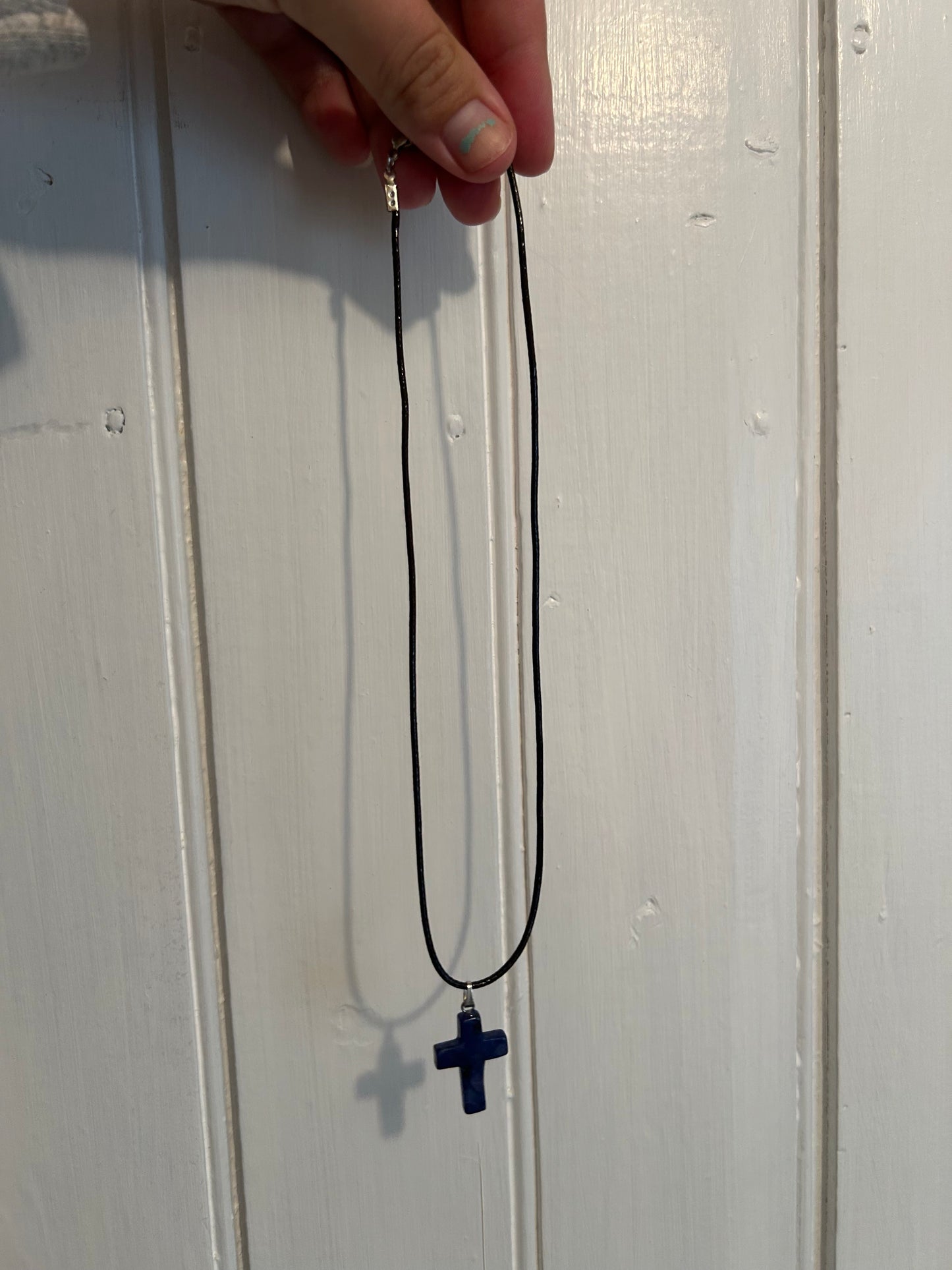 Handmade navy blue cross gemstone necklace