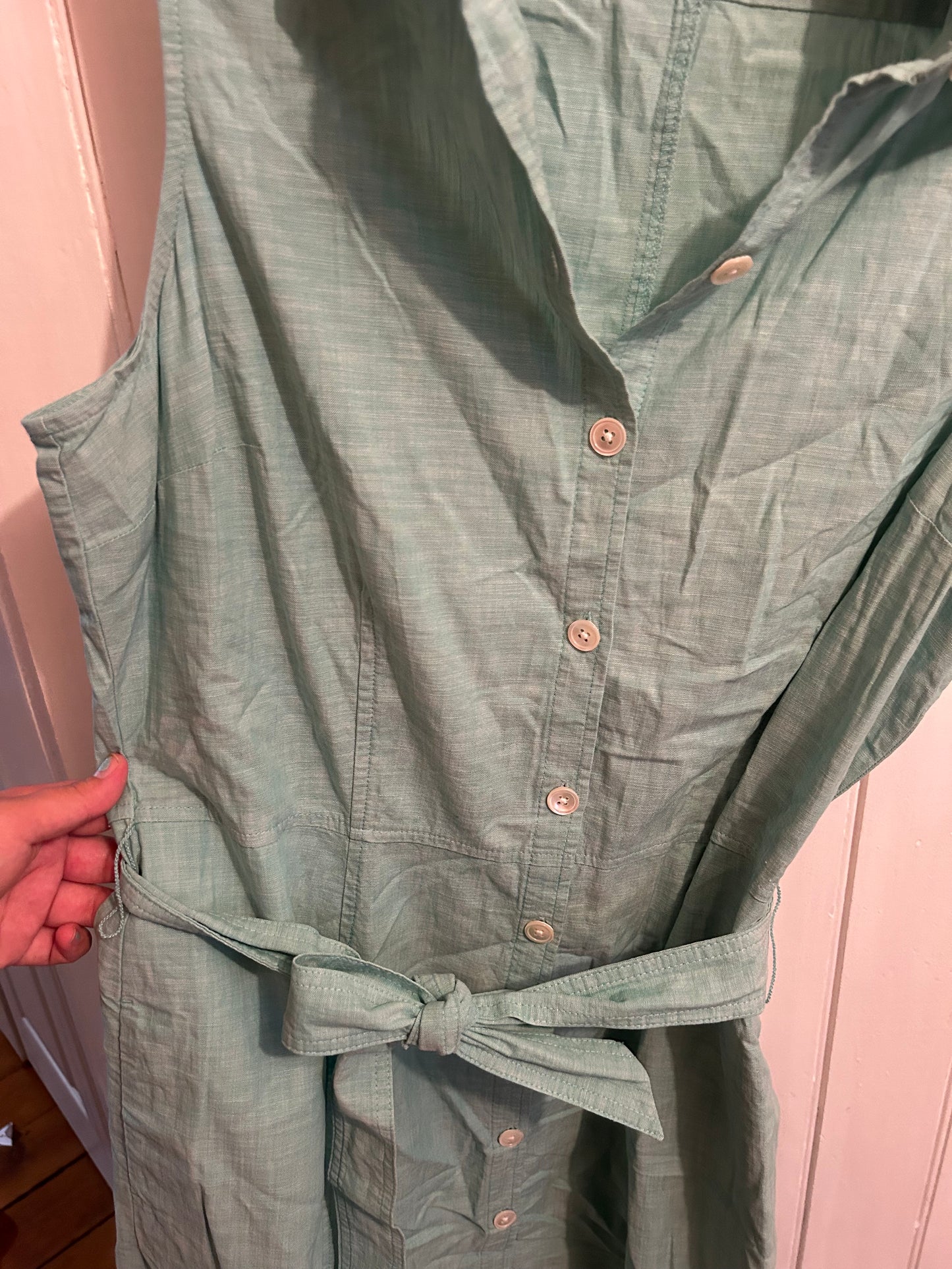 Lands end 12 teal button up sleeveless dress