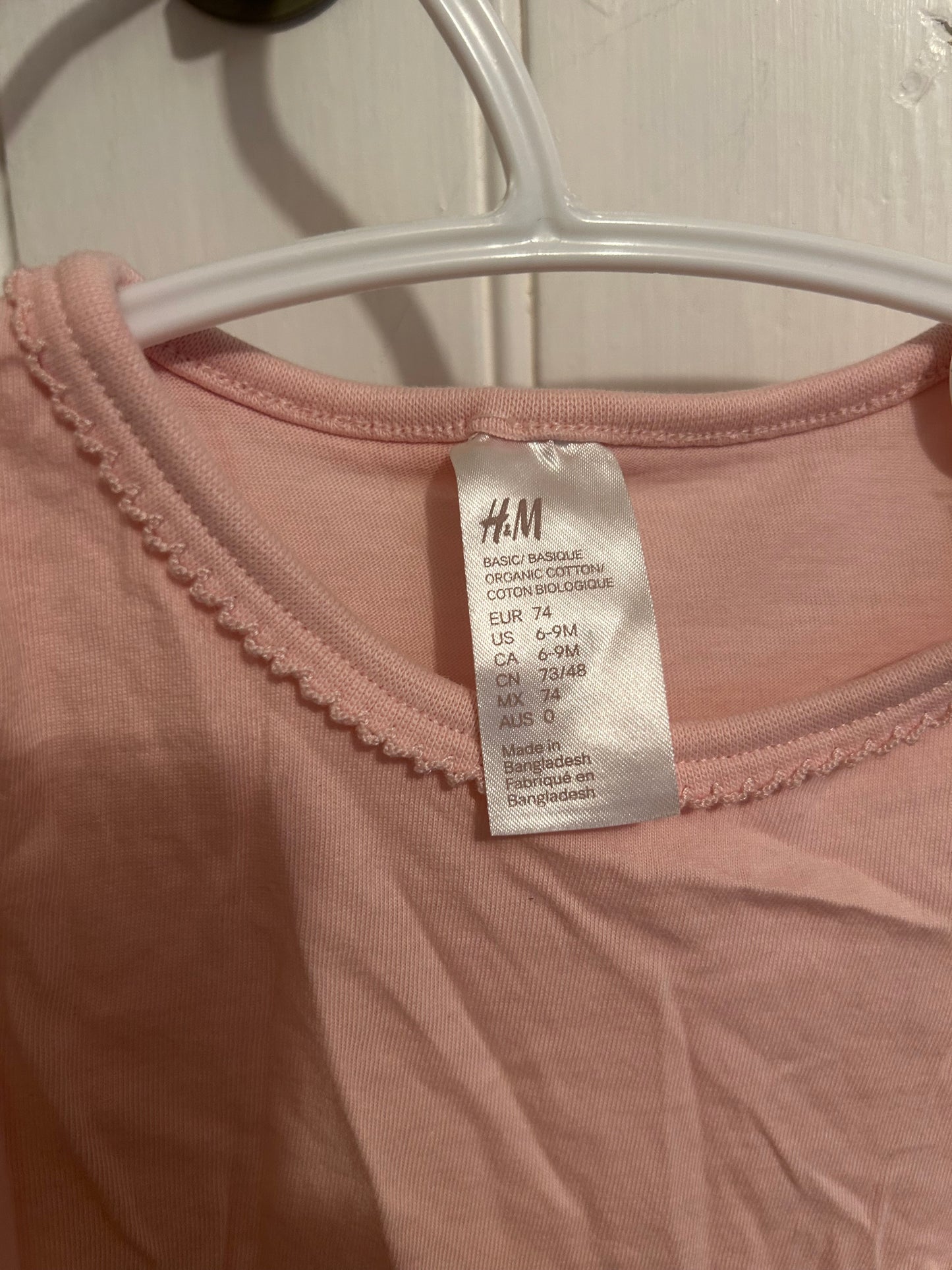 H&M 6/9m pale pink long sleeve shirt