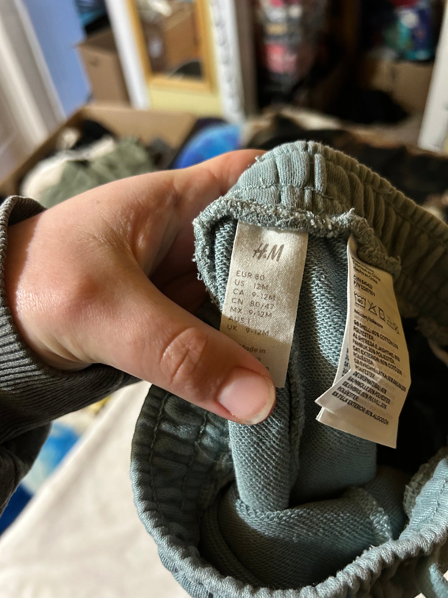 H&M 9/12m sage green cargo shorts