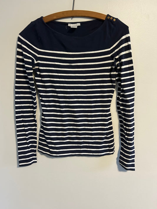 H&M xs navy & white striped top