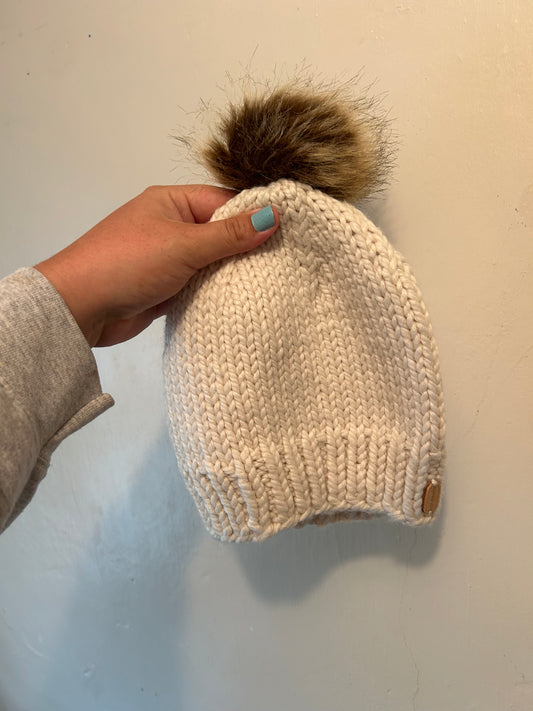 Handmade Teen/Adult tan winter Pom hat