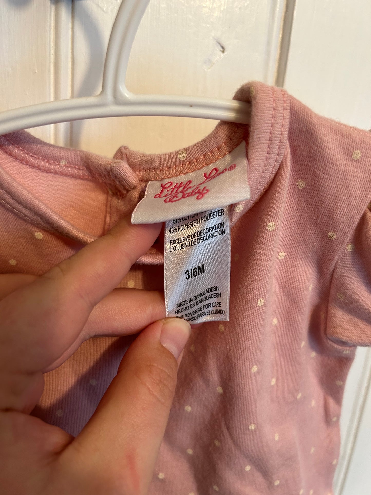 Little lass 3/6m pink polka dot tshirt