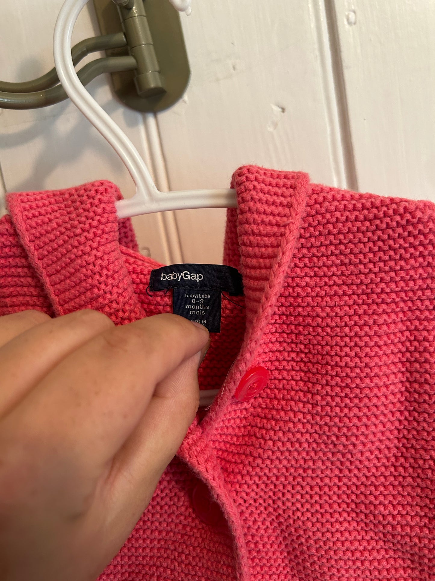 Gap 0/3m pink knit bear cardigan