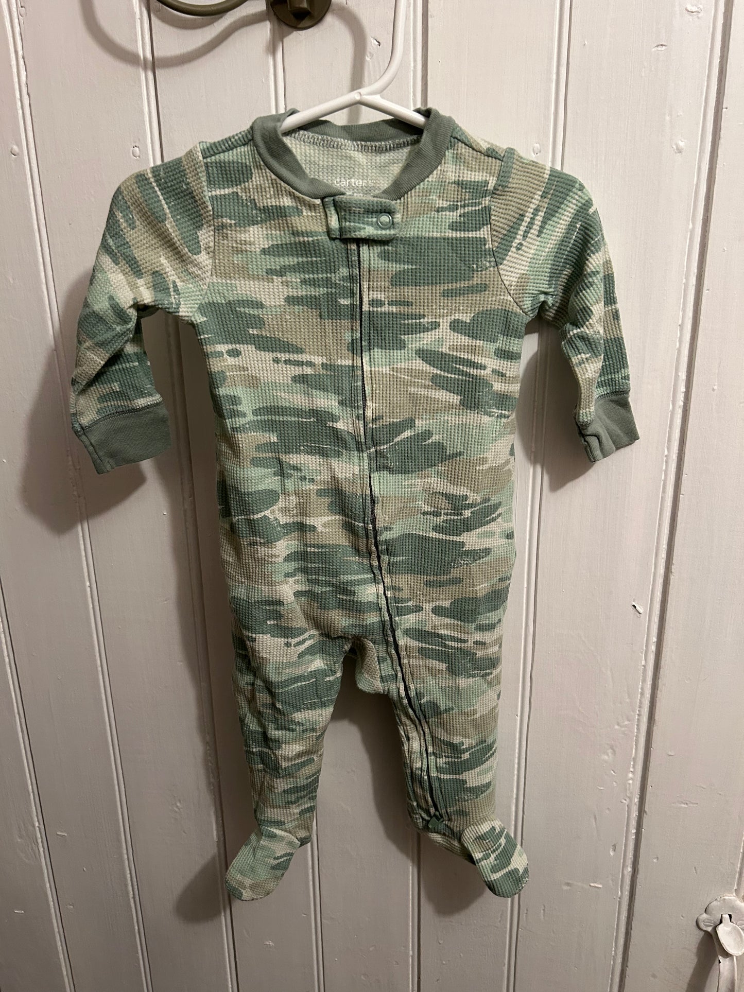 Carters 6m green camo waffle knit sleeper