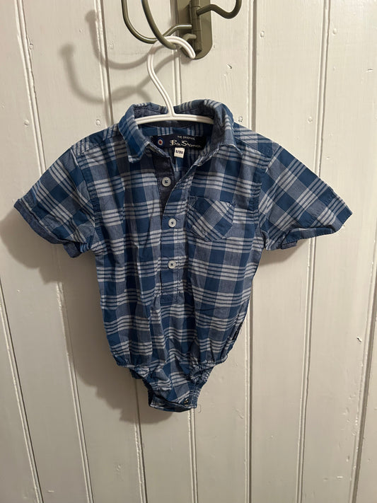 Ben Sherman 6/9m blue flannel onesie