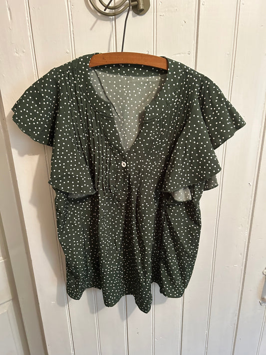 Shein small green polka dot ruffle blouse