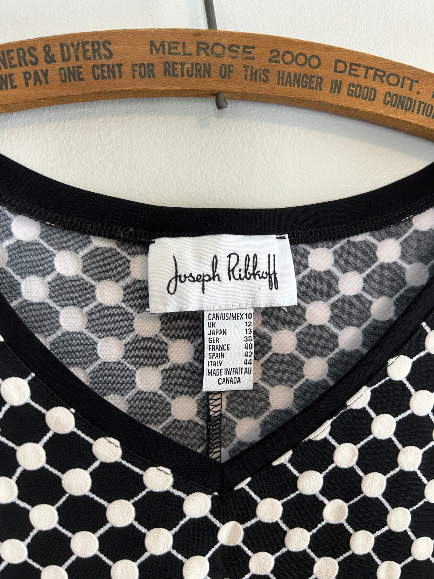 Joseph Ribkoff 10 black & white polka dot open back tank blouse