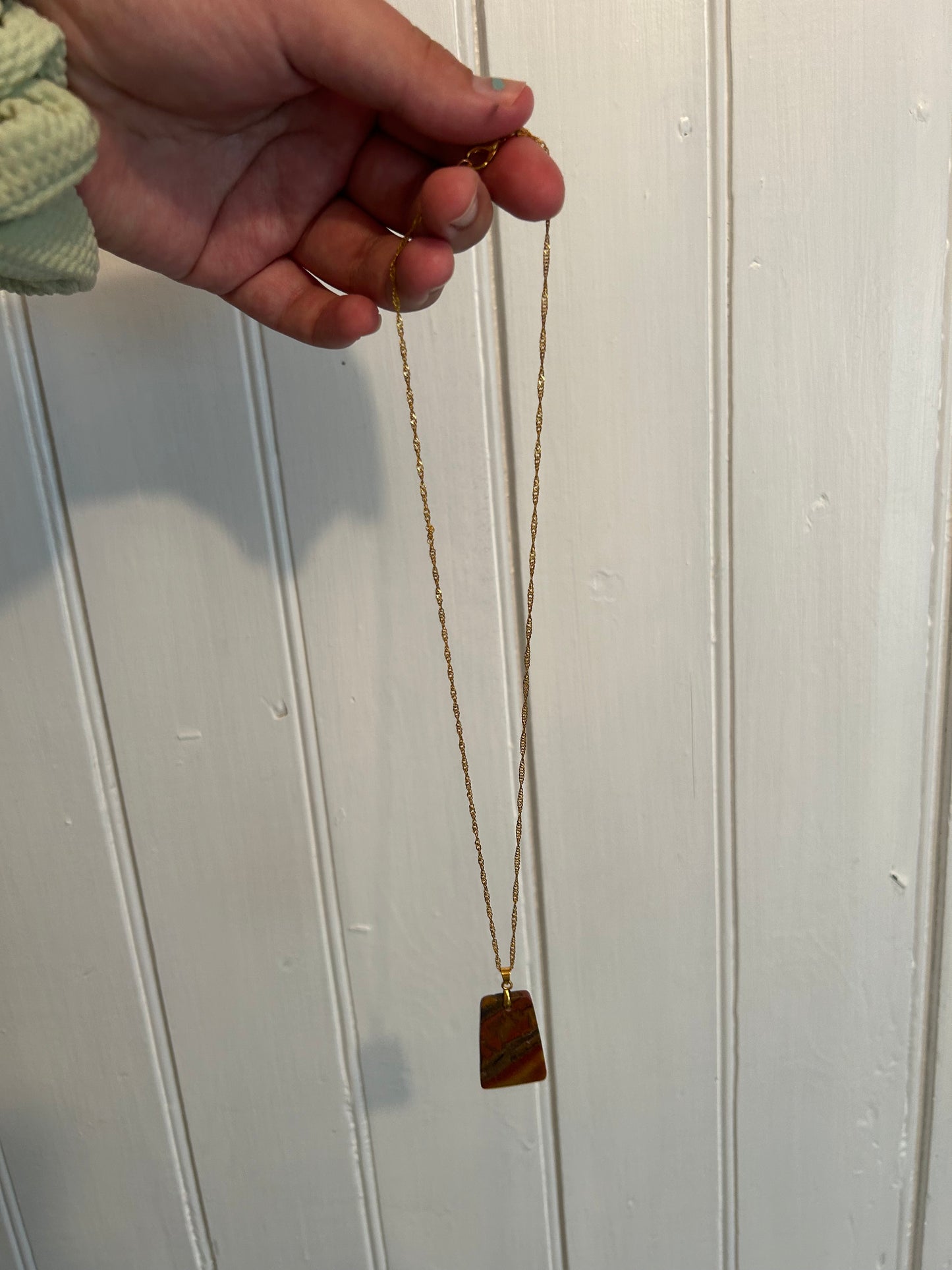 Handmade square brown gemstone necklace