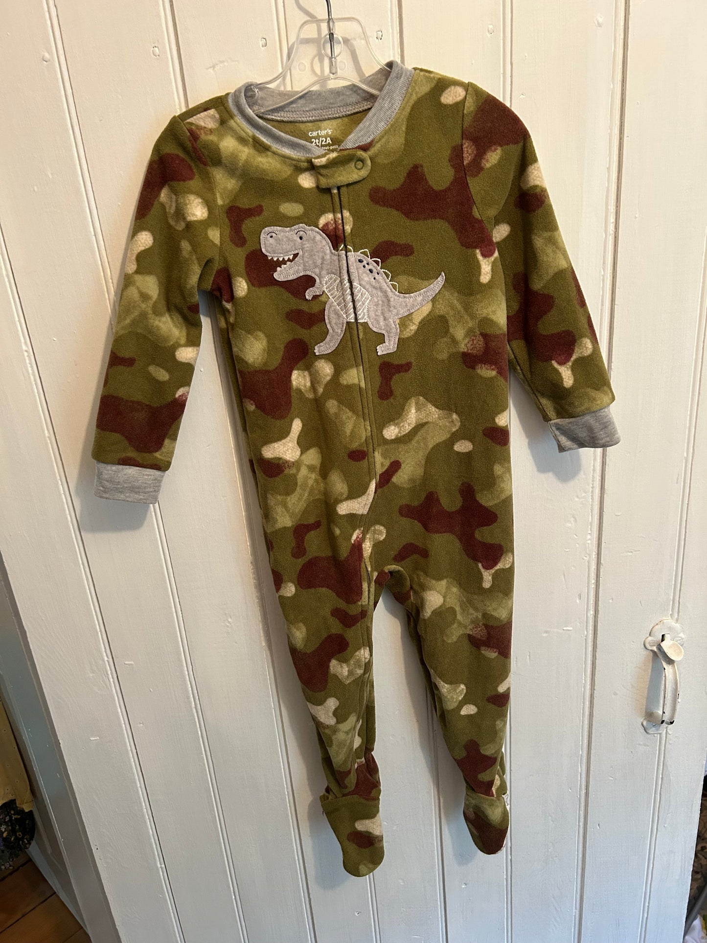 Carters 2t green camo Dino fleece zip up sleeper