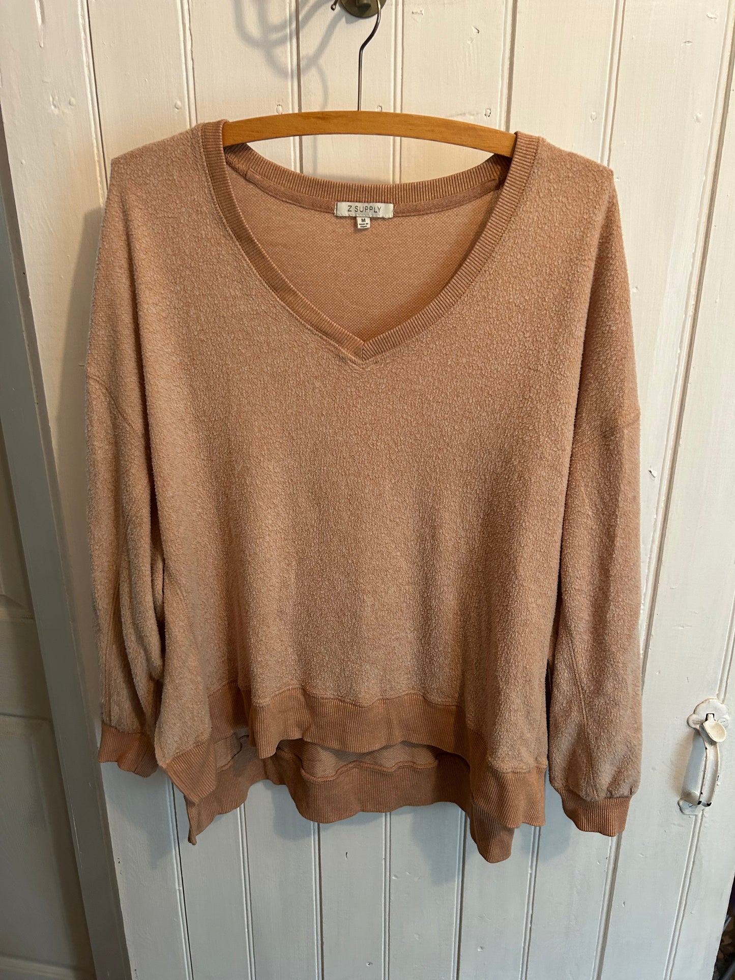 Z supply medium brown fleece “inside out” sweater