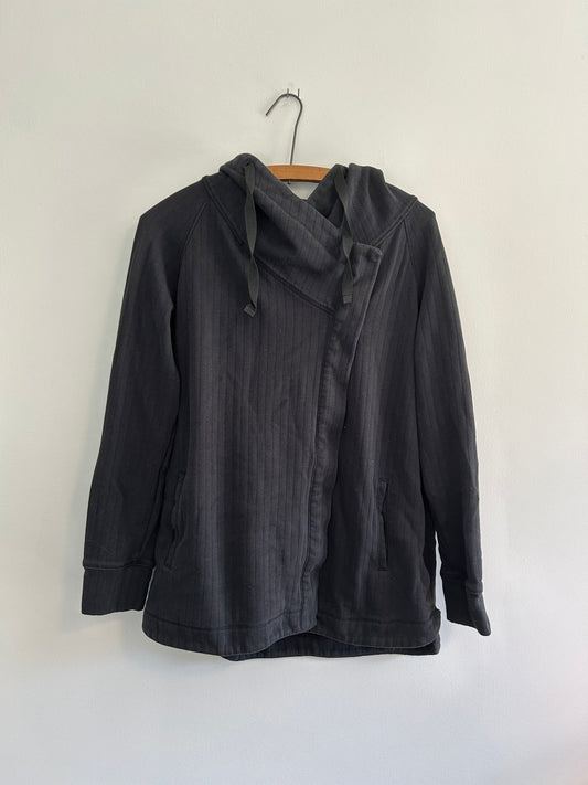Shambhala large black ribbed cowl side button cardigan