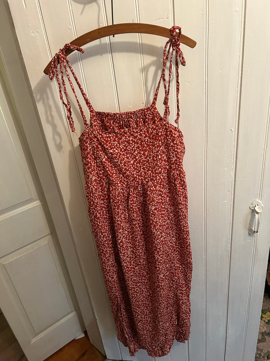 Old navy xl red floral spaghetti tie strap midi dress