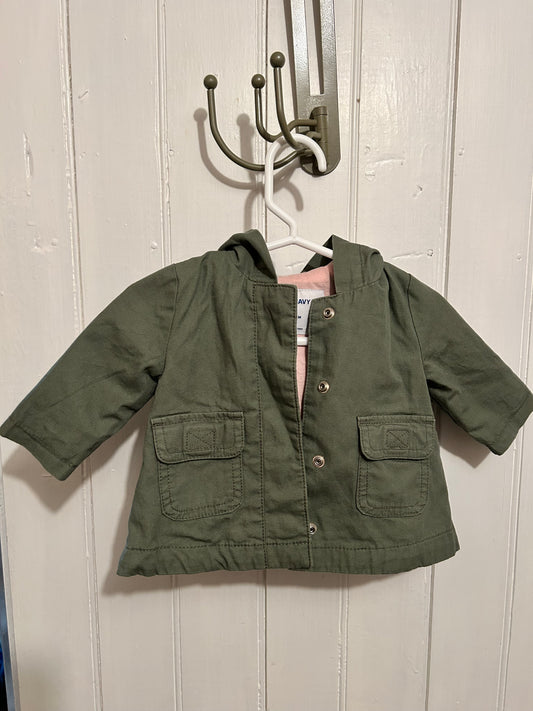 Old navy 0/3m olive green button up lightweight jacket