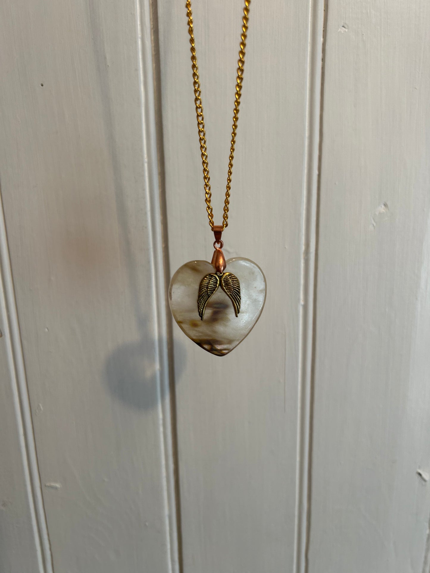 Handmade brown wings heart gemstone necklace