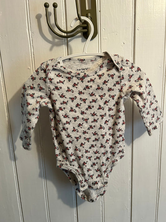 Carters 6m grey & pink floral onesie