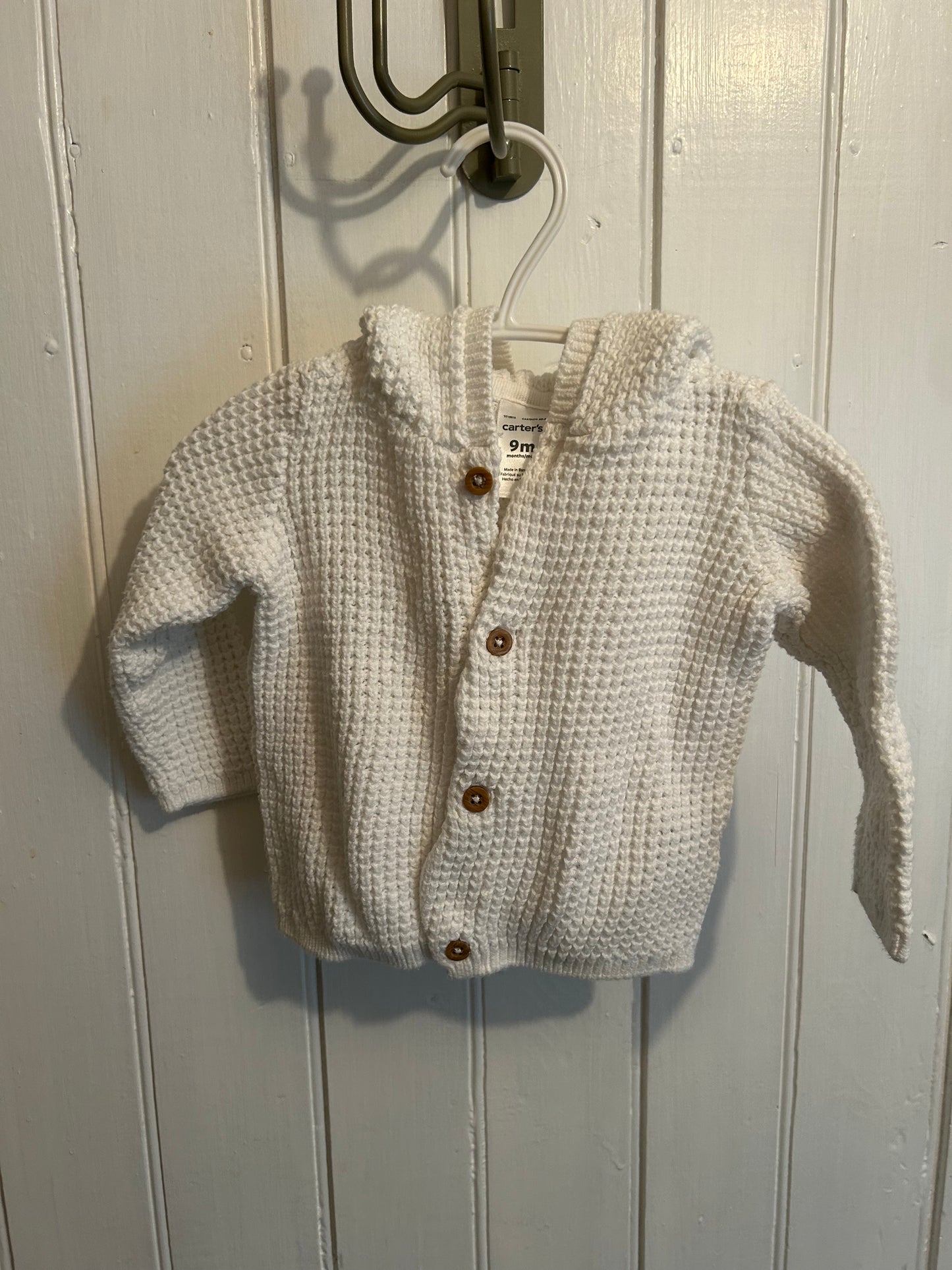 Carters 9m white knit bear cardigan