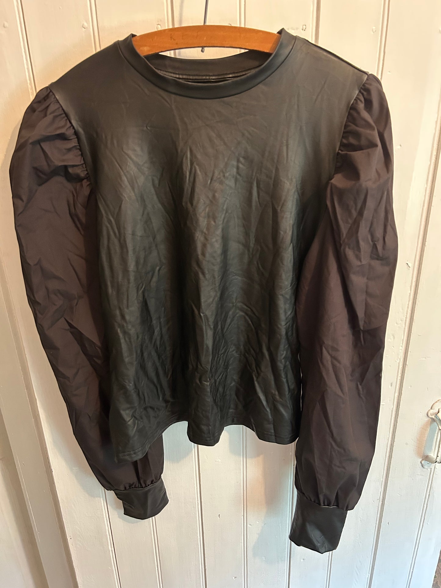 Shein xl black pleather puff sleeve blouse
