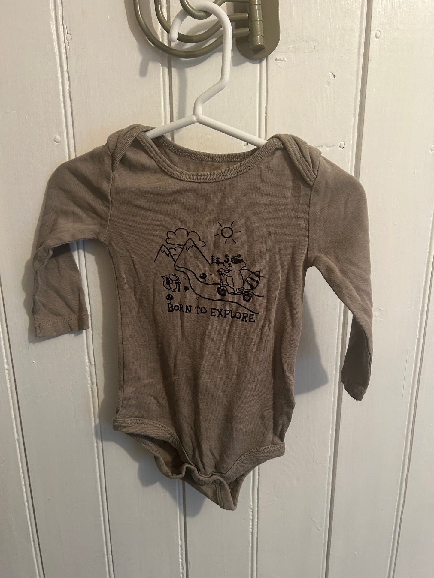 Joe fresh 3/6m brown explore onesie