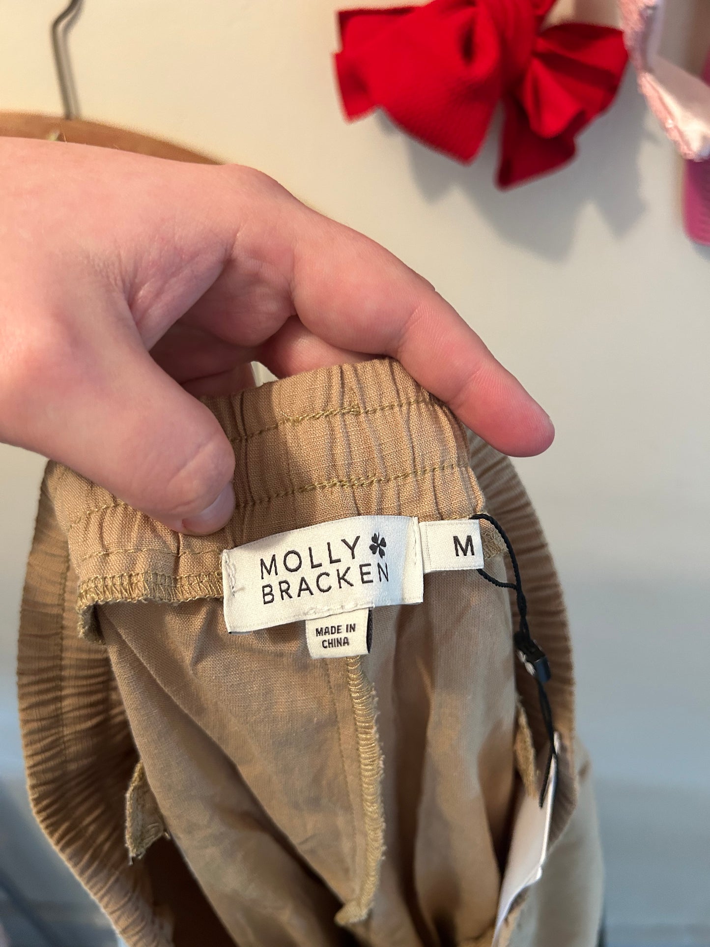 NEW Molly bracken medium tan woven linen like pant