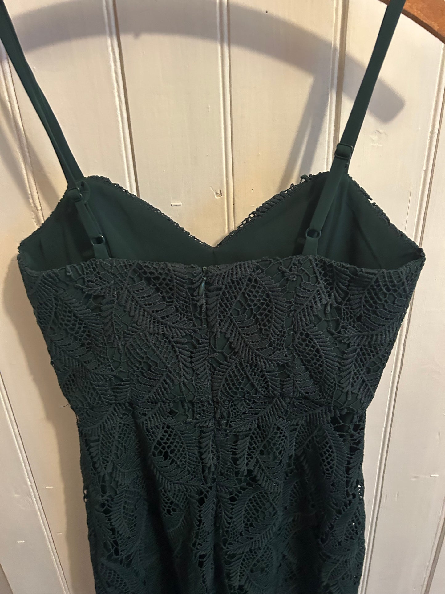 NEW RW&CO 0 dark green lace spaghetti strap midi dress