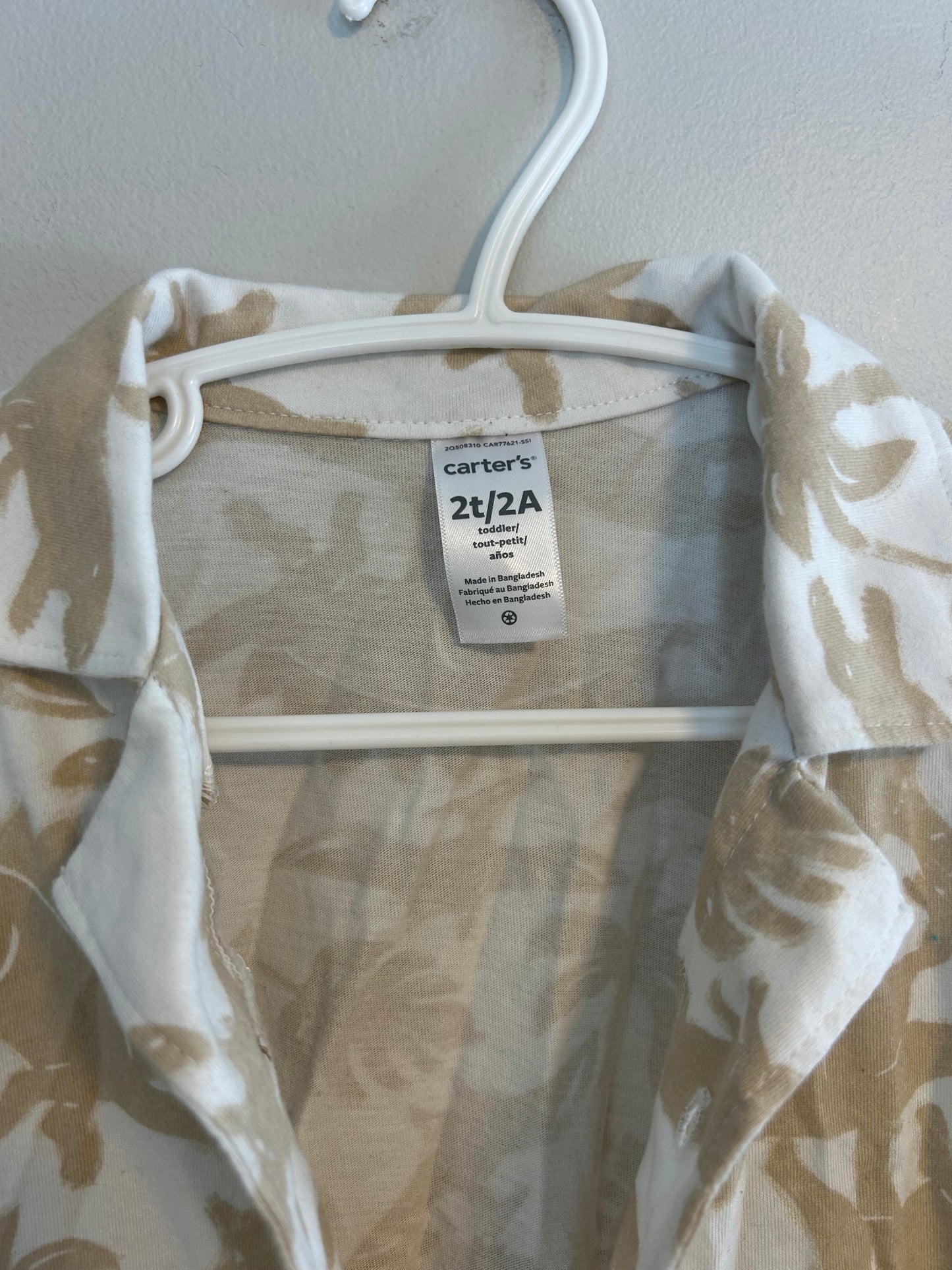 Carters 2t white & tan Dino button up shirt