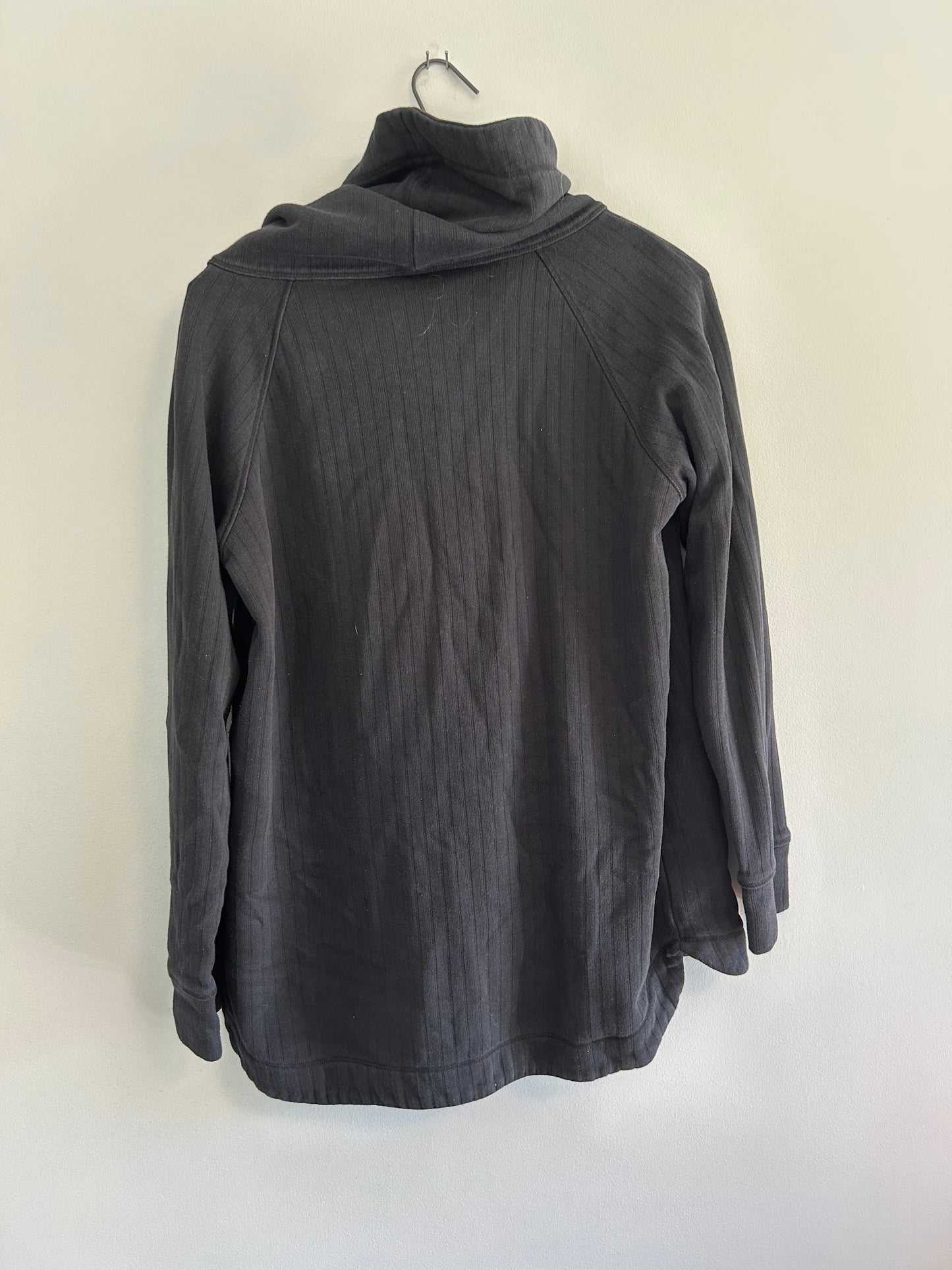 Shambhala large black ribbed cowl side button cardigan