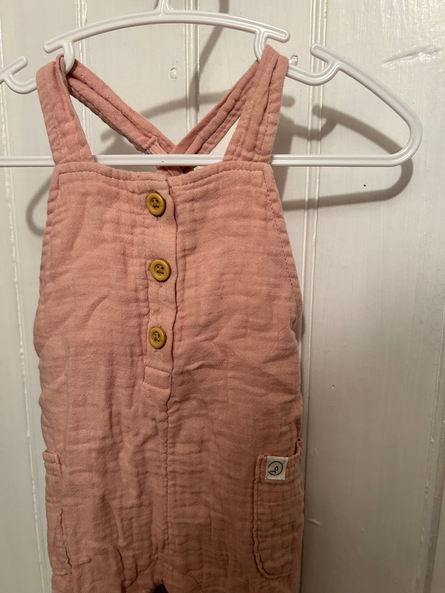 Little organics carters 3m pink muslin overalls