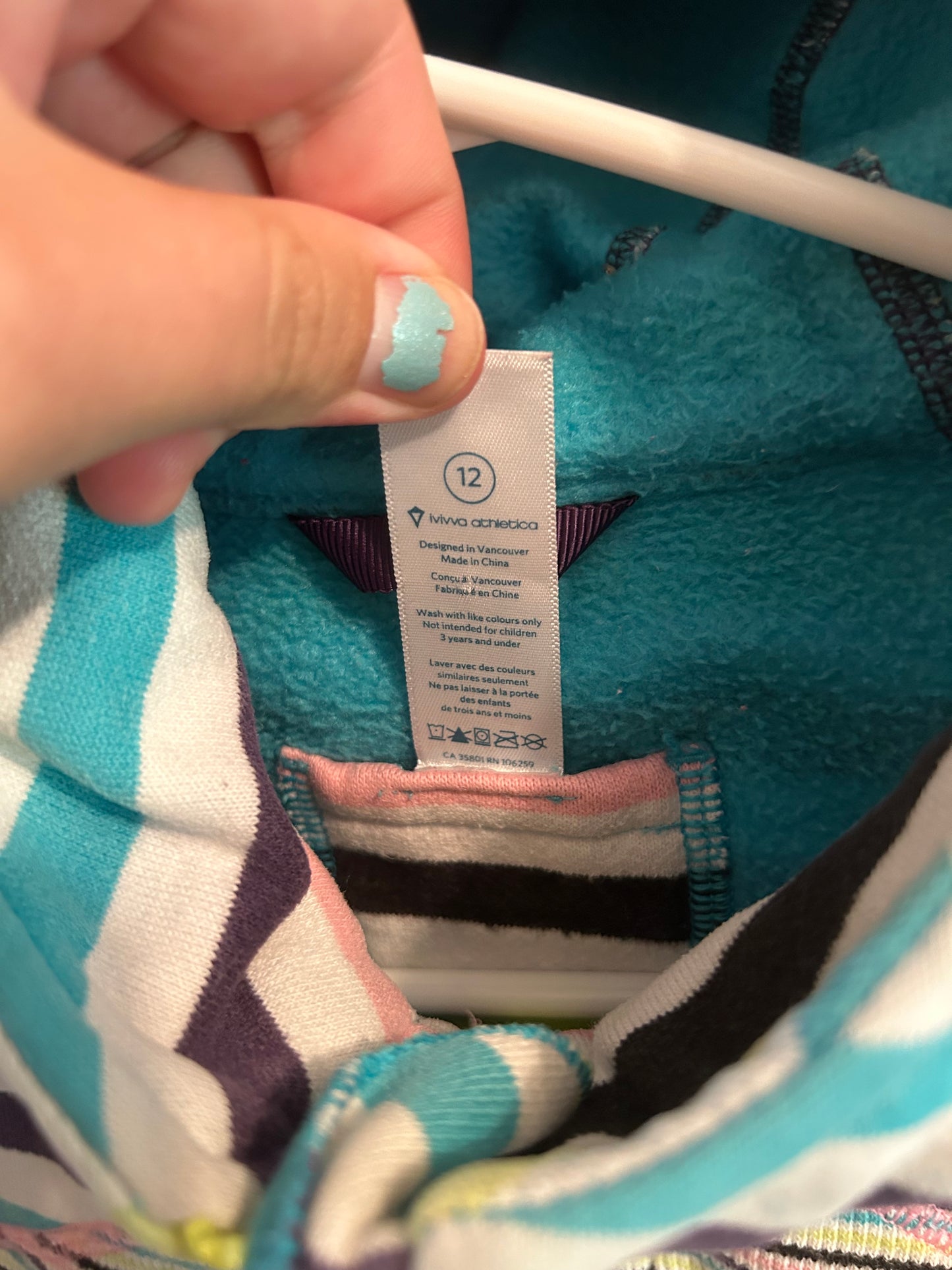 Ivivva girls 12 rainbow striped zip up scuba hoodie