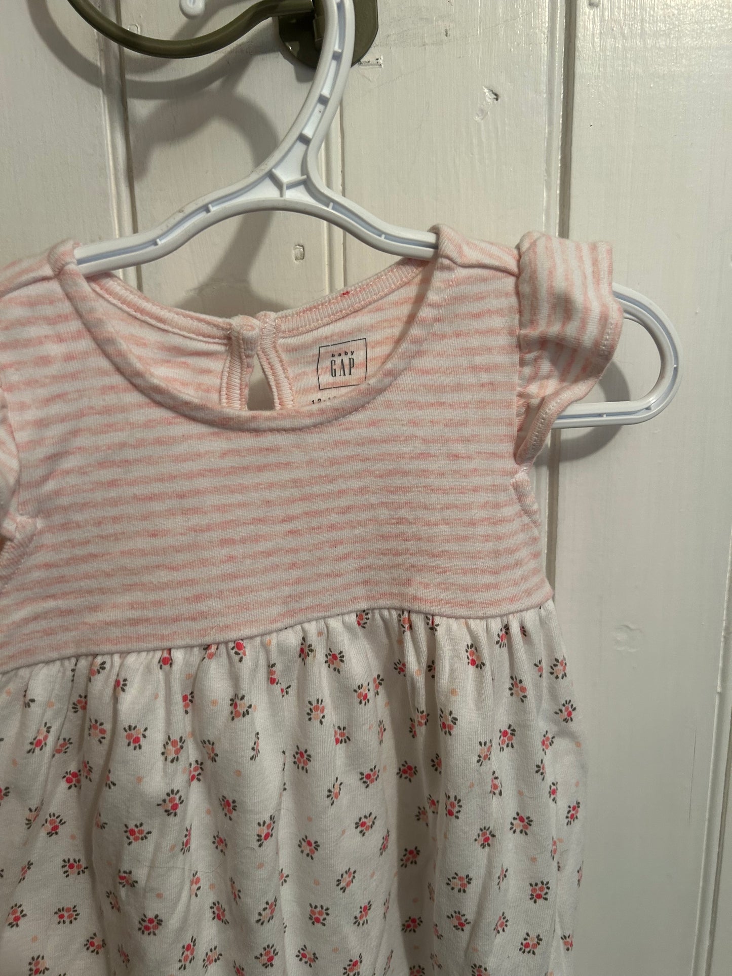 Gap 12/18m pink striped floral romper