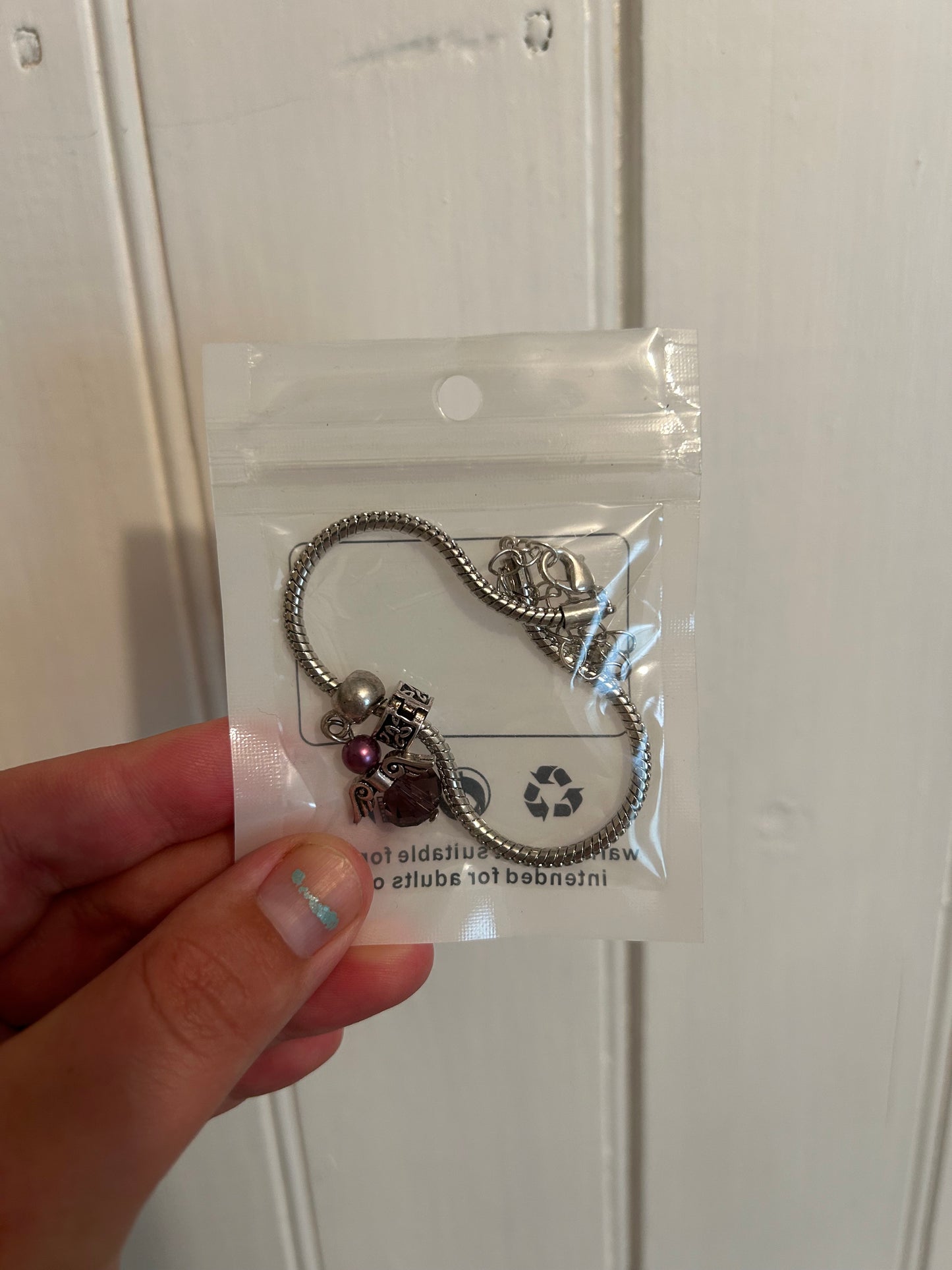 NEW silver purple angel charm bracelet