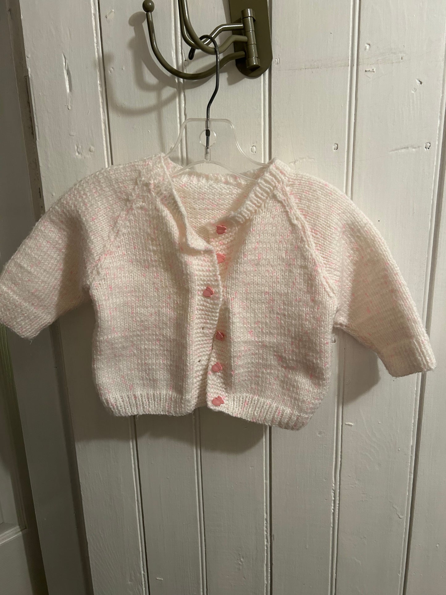 Handmade 12m white & pink rabbit cardigan