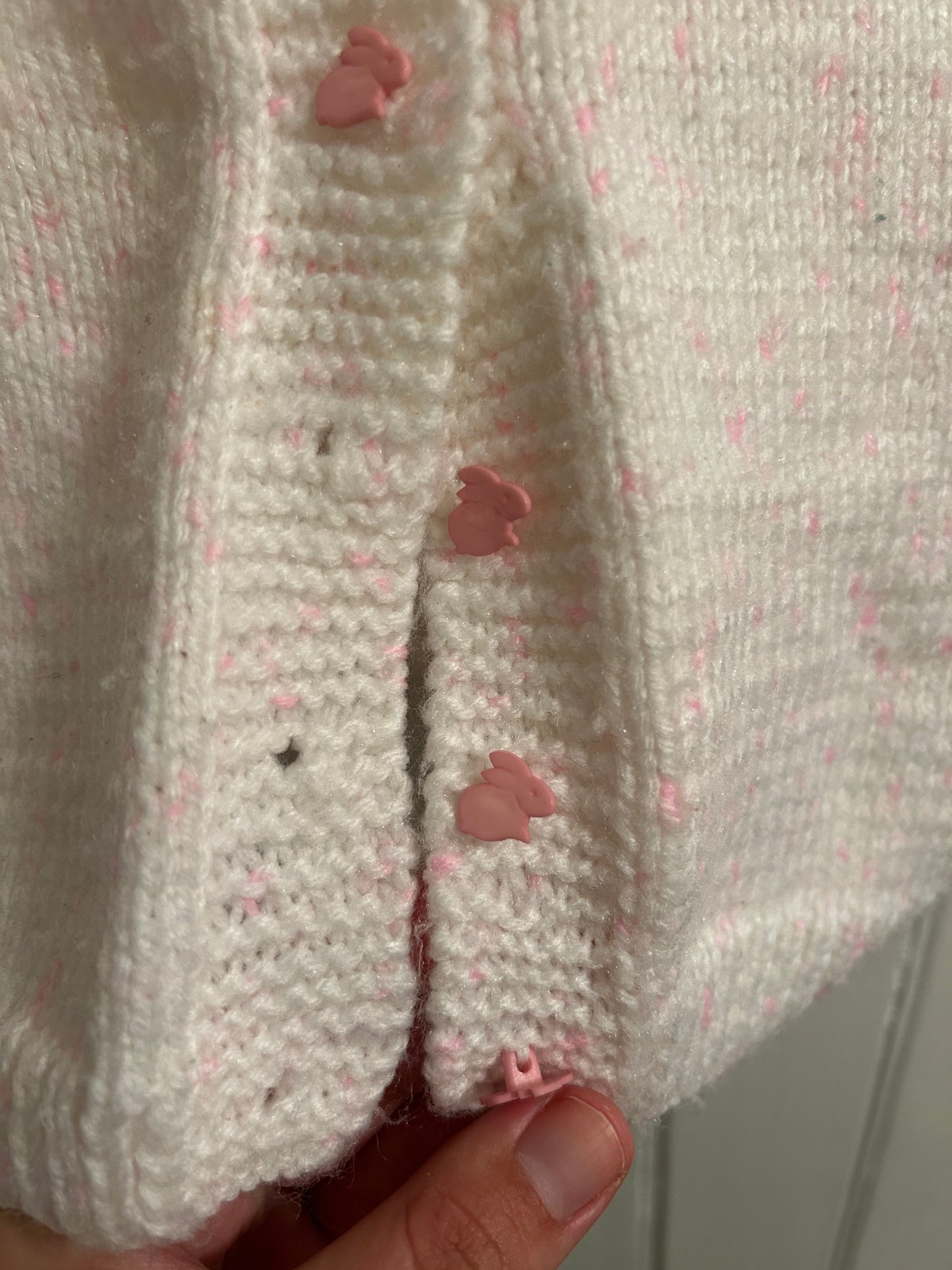 Handmade 12m white & pink rabbit cardigan