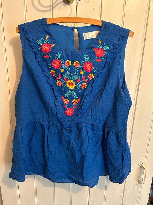 Time & tru large blue embroidered floral peplum blouse