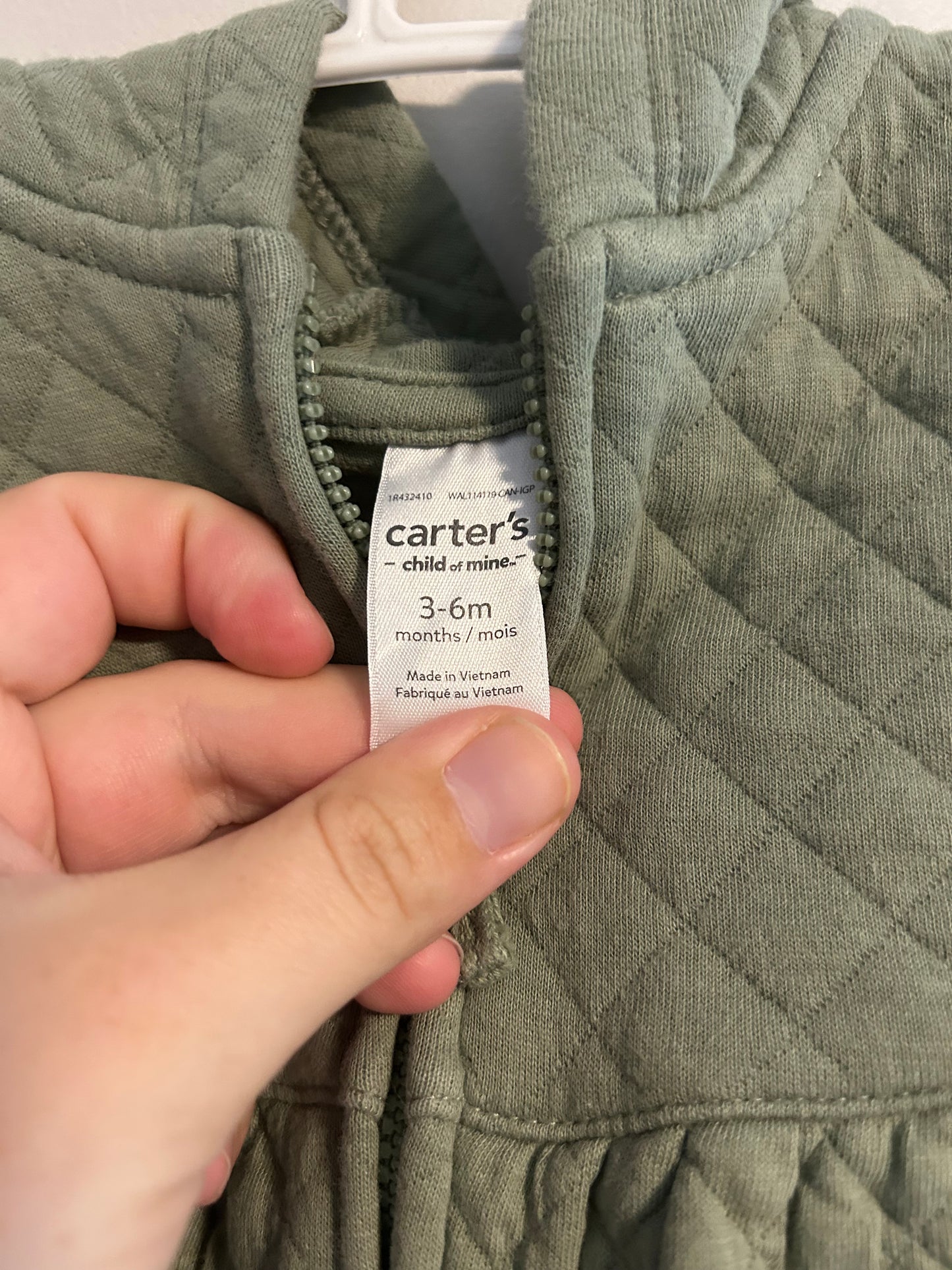 Carters 3/6m green quilted peplum zip up vest