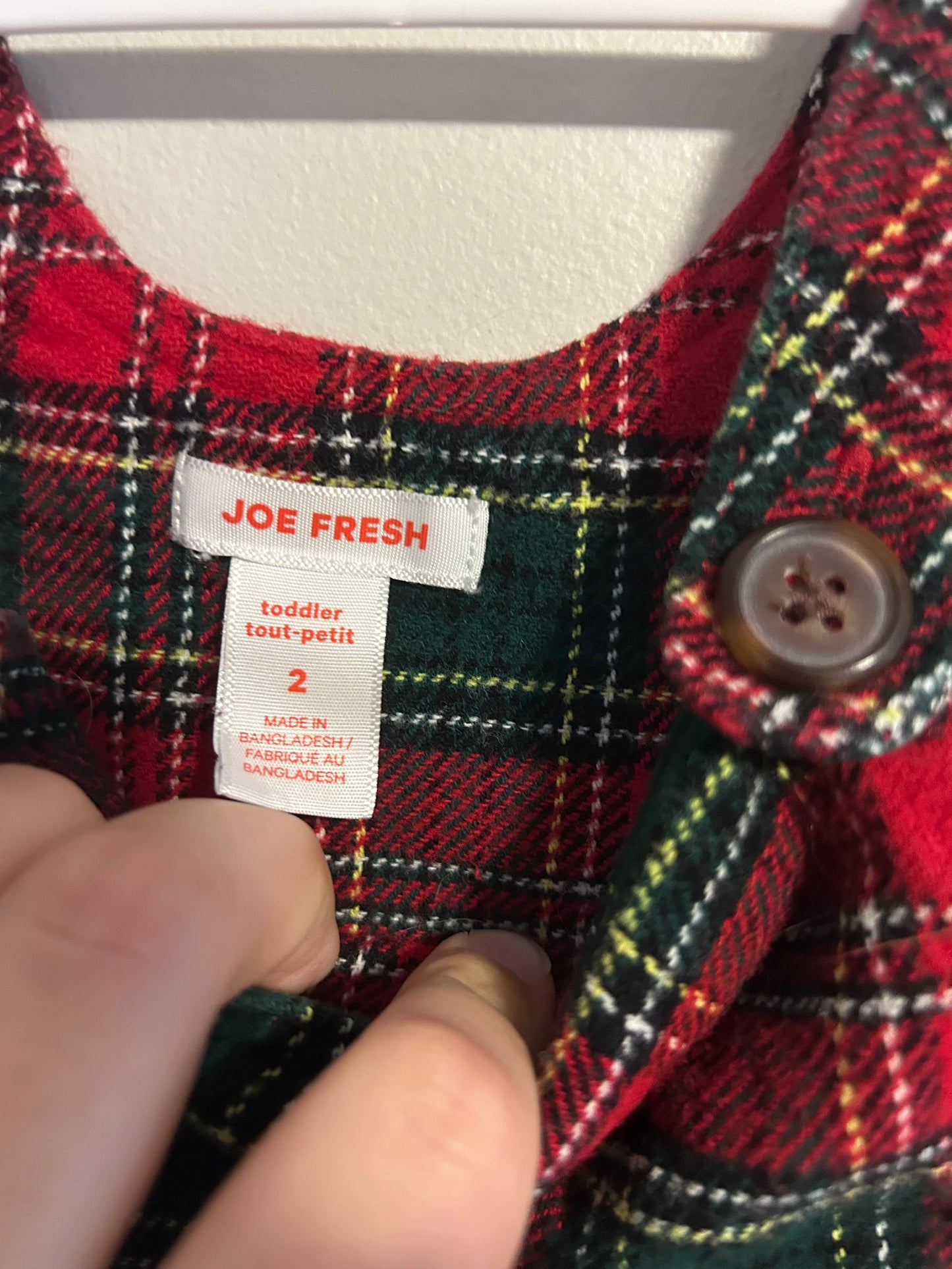 Joe fresh 2t red & green plaid skirted overalls