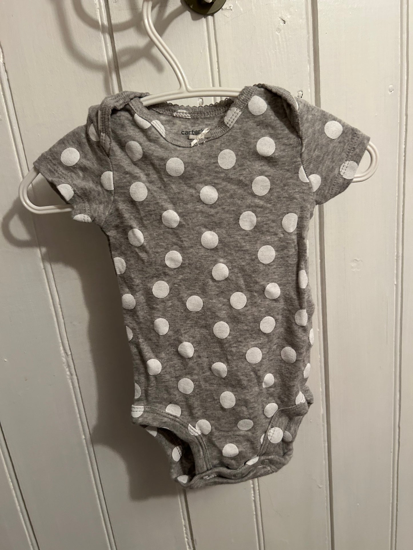 Carters 3m grey & white polka dot onesie