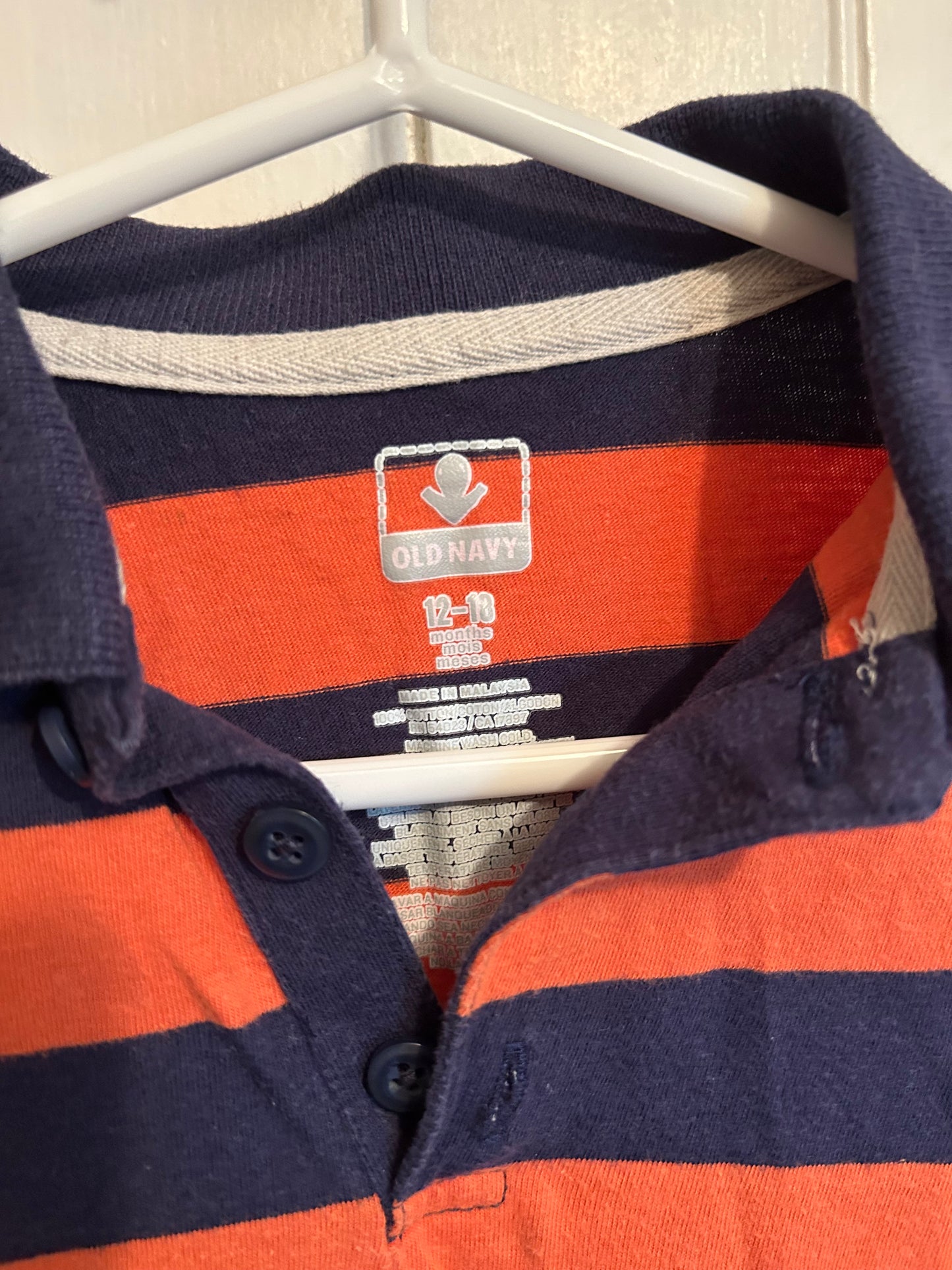 Old navy 12/18m orange & navy blue striped romper