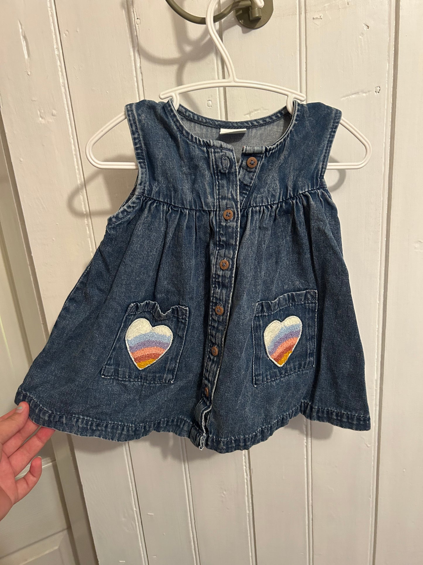 Next 6/9m denim heart pocket dress