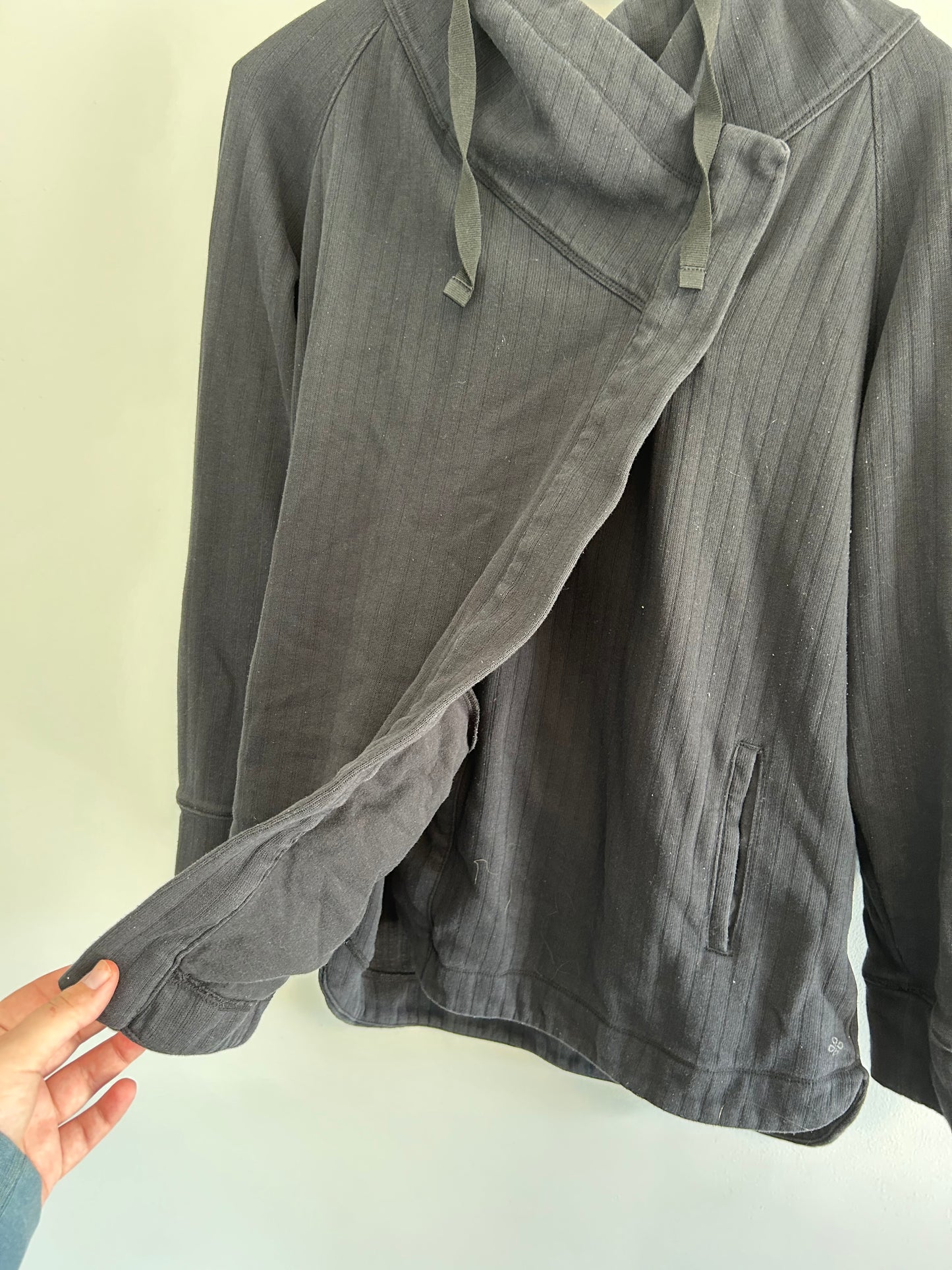 Shambhala large black ribbed cowl side button cardigan