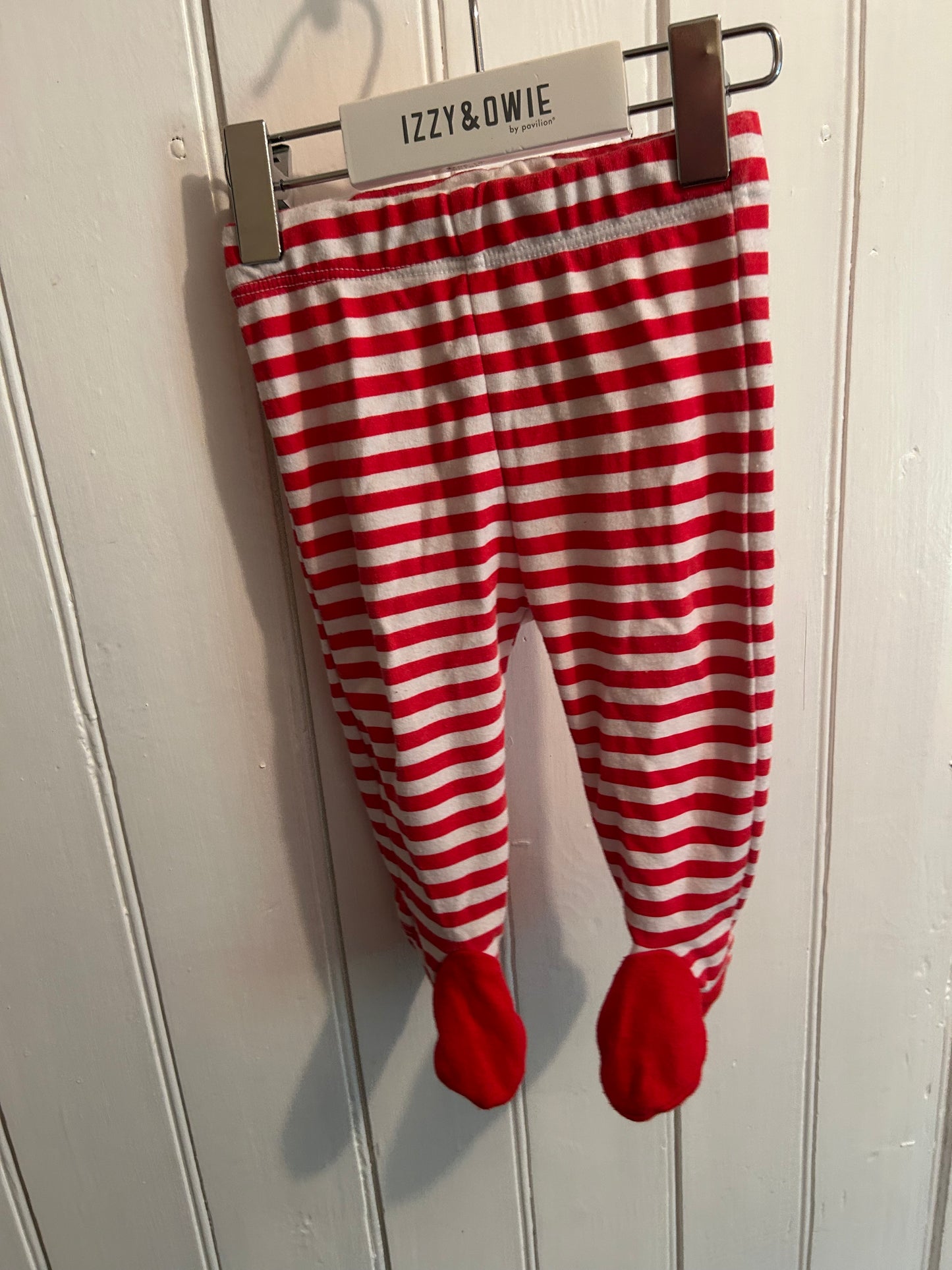 Novel tees 6m red striped Santa footed pants