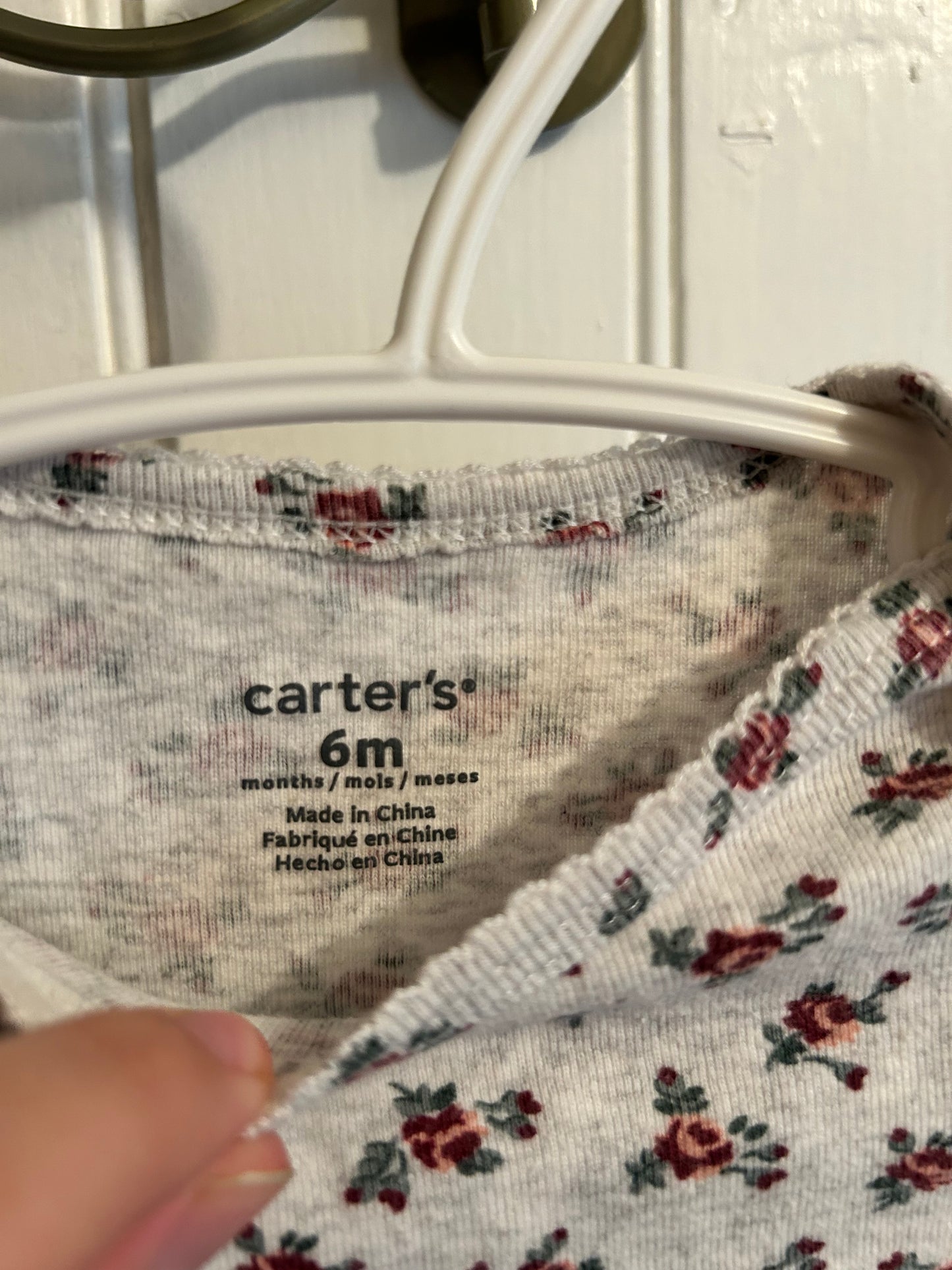 Carters 6m grey & pink floral onesie