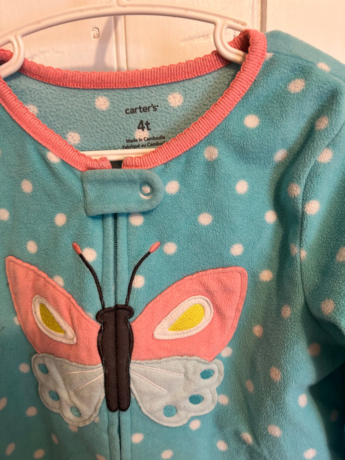 Carters 4t blue polka dot butterfly fleece sleeper