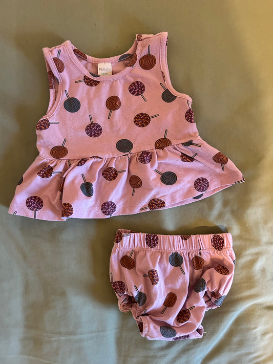 Petit Lem 18m pink sucker peplum & shorts set
